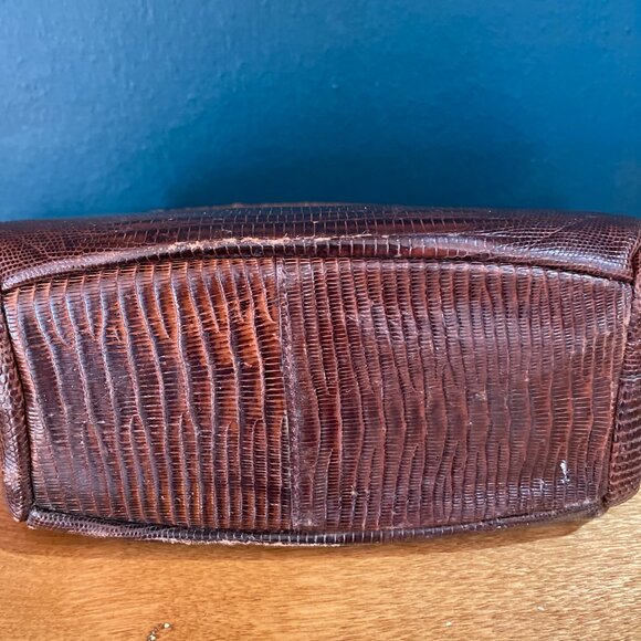 Vintage Genuine Brown Lizard Reptile Skin Leather Handbag Purse Satchel - Picture 4 of 7